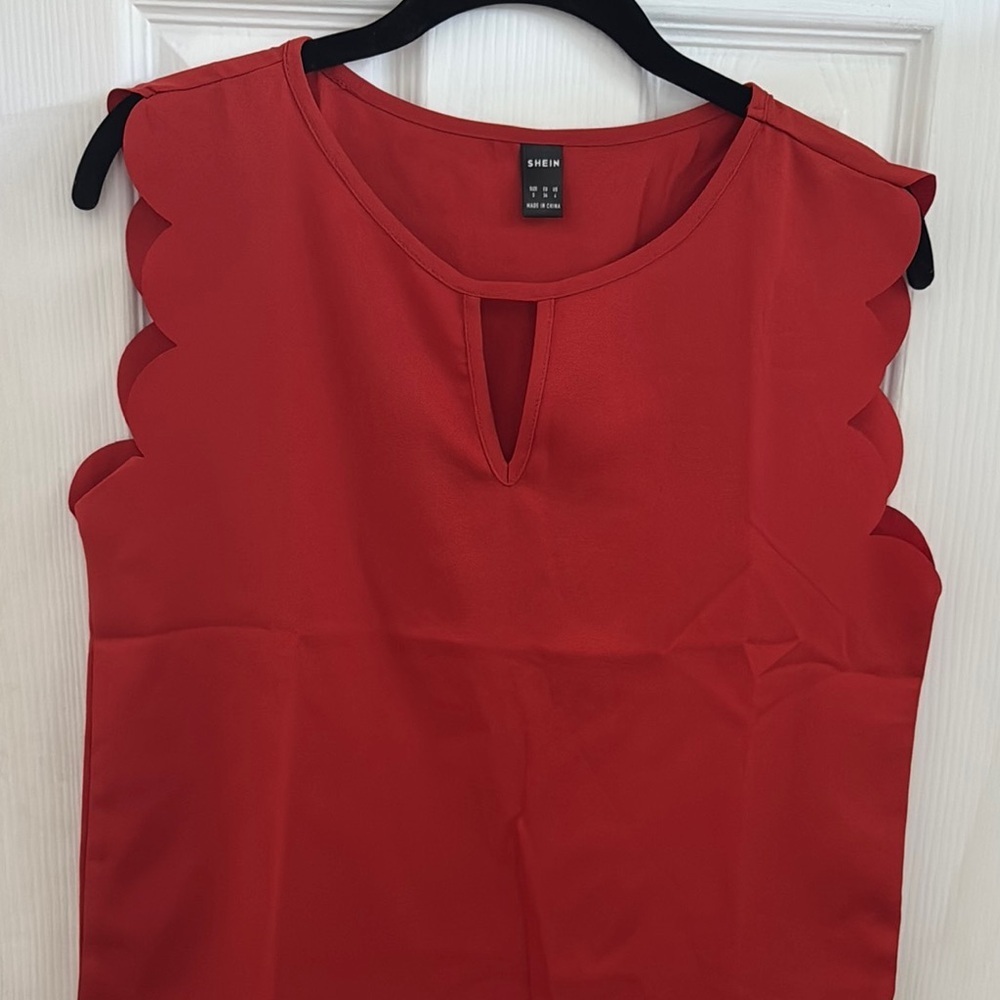 Shein Burnt Orange Scallop-Trim Blouse - Picture 2 of 5